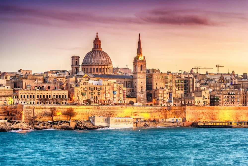 The city of Valletta in Malta during sunset