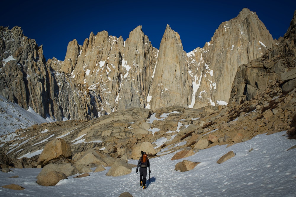 A hiker approaching Mount Whitney