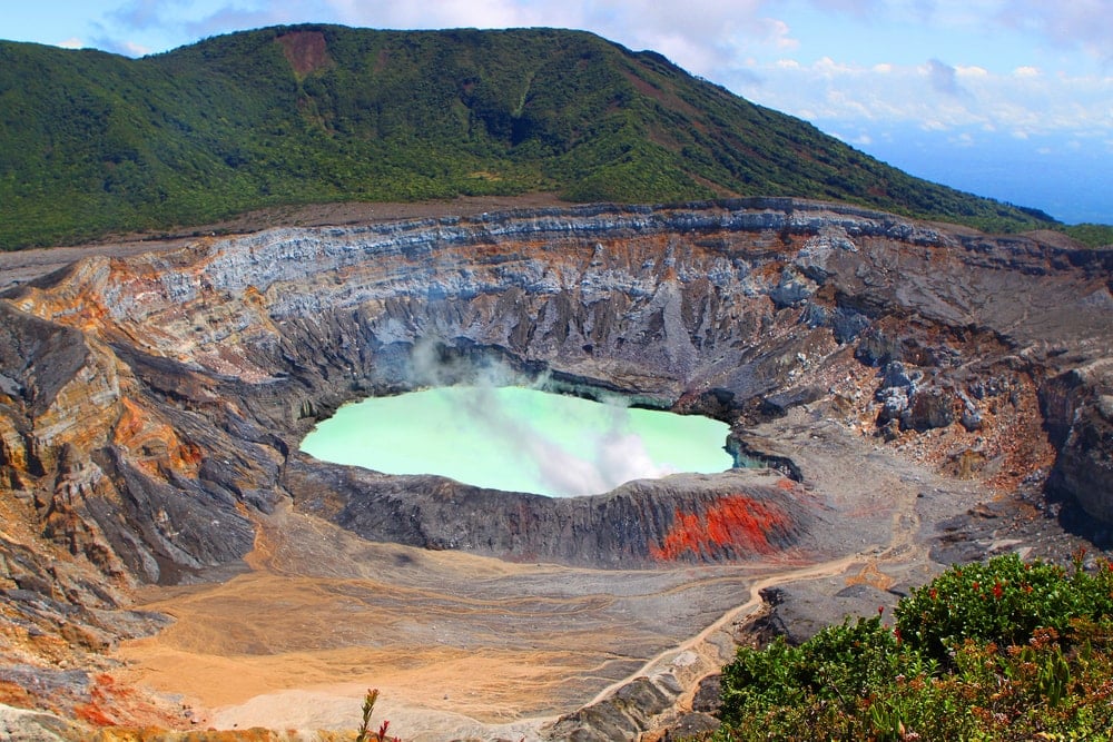 A crater and fumarole of the Poas volcano in Costa Rica