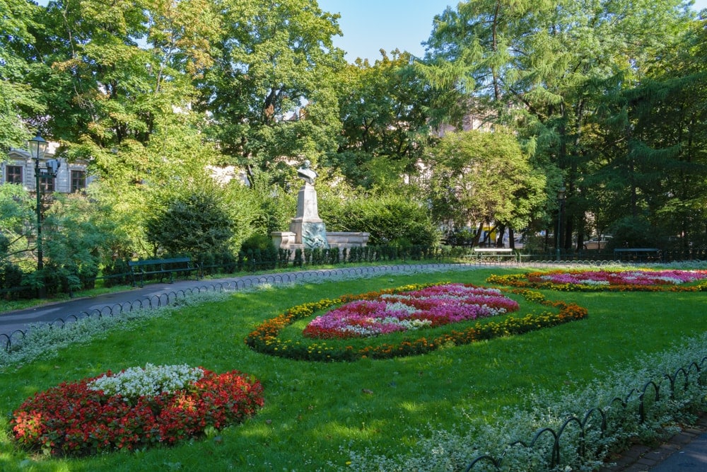 A flowerbed in Planty Park in the Kraków Old Town