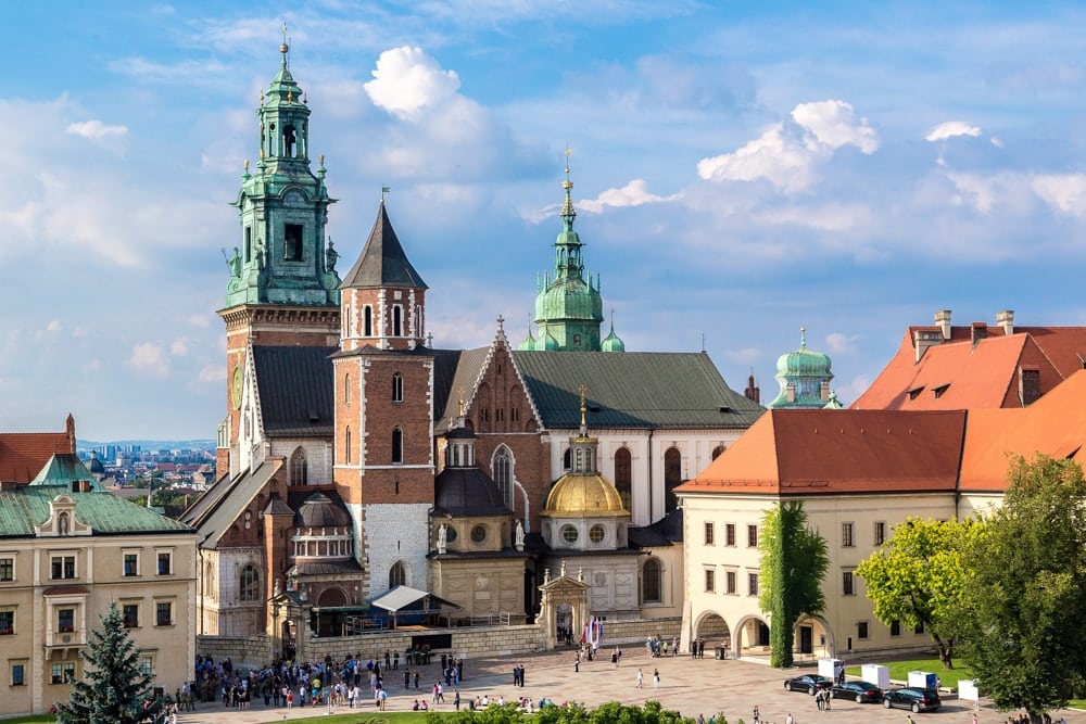 The towers and domed chapels of Wawel Cathedral in the Kraków Old Town