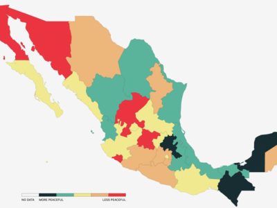 A colour-coded map of the most and least peaceful places in Mexico
