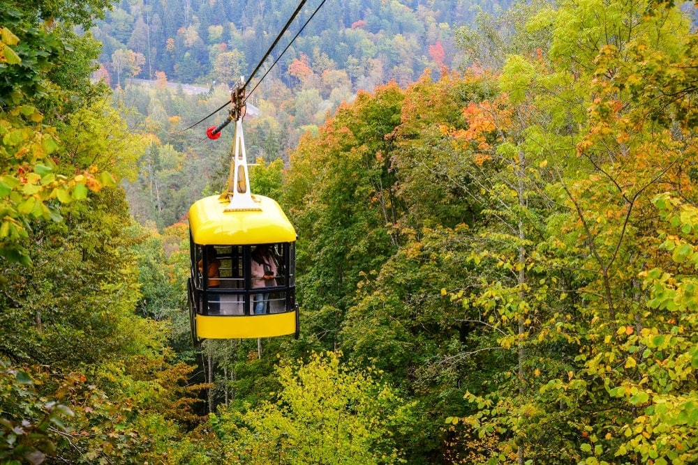 Kereta gantung Sigulda dikelilingi pepohonan di Taman Nasional Gauja