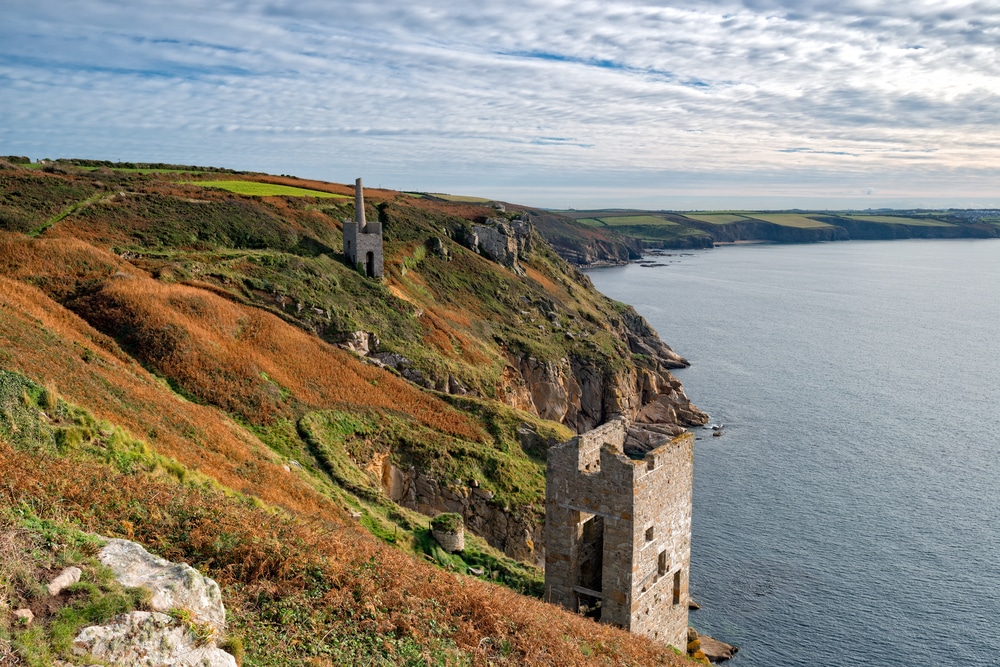 Cliffside engine houses at Rinsey near Porthleven in Cornwall