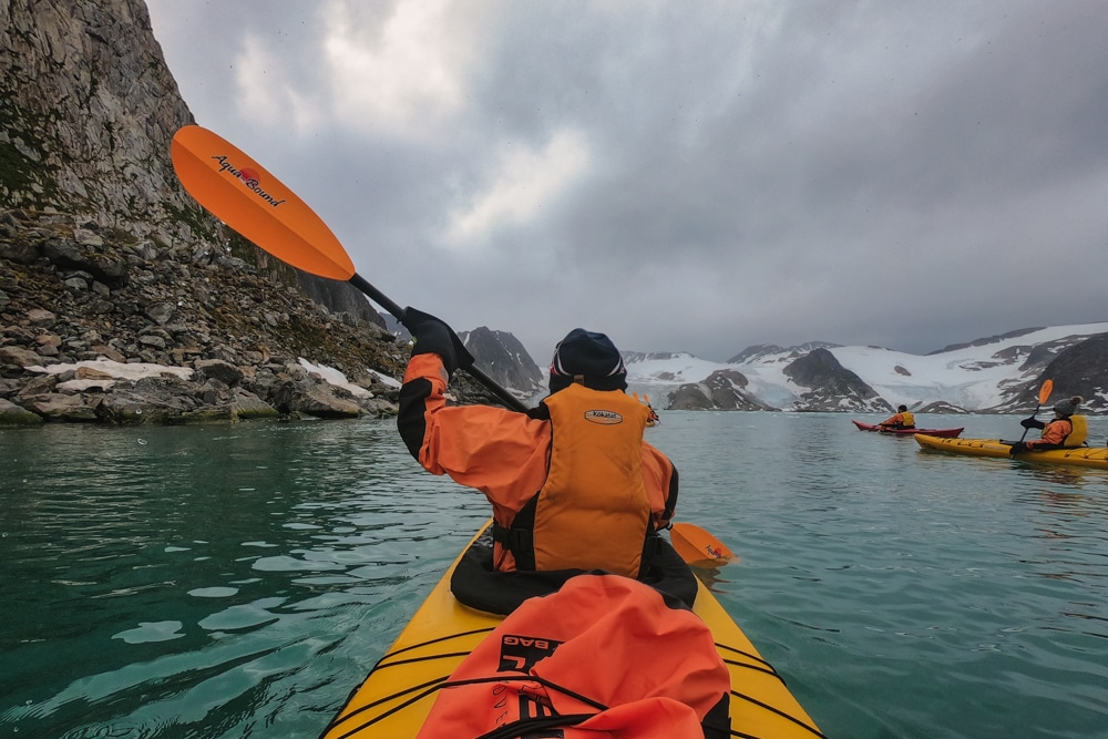 Kia kayaking in Svalbard