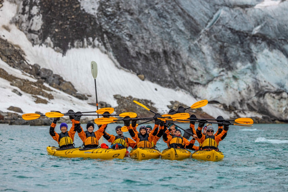 A group photo taken while Kayaking in Svalbard