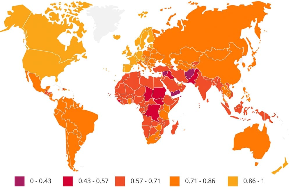 A colour coded map of the best countries for women
