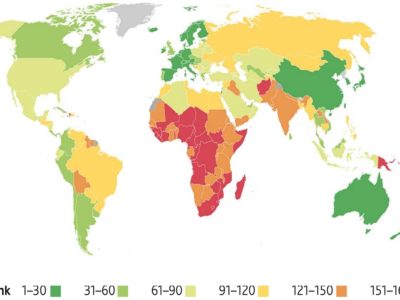 A colour-coded map of the countries with the best healthcare in the world