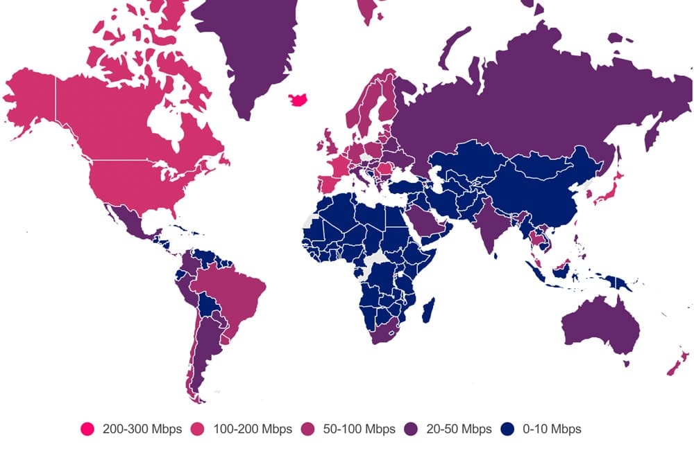 a map of the countries with the fastest internet in the world