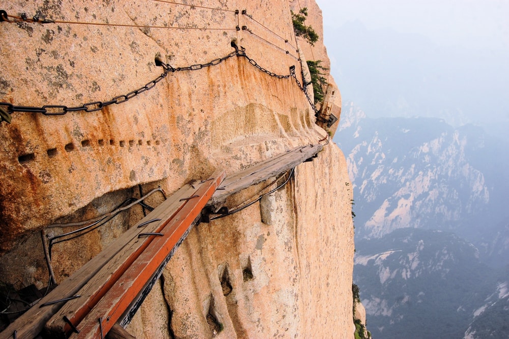 A walkway along Mount Hua Shan – one of the world's most dangerous hikes