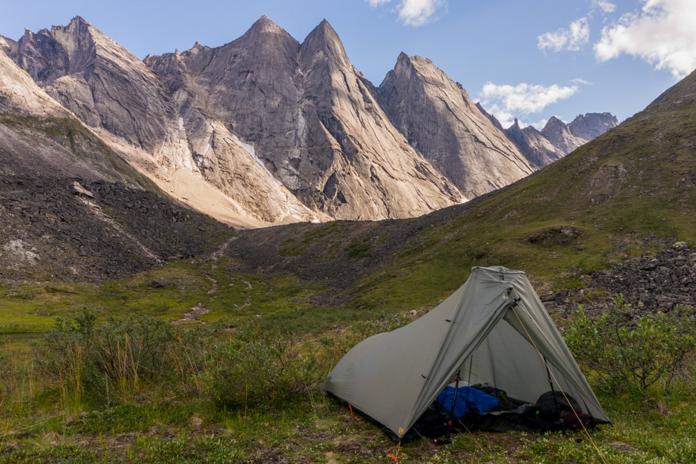 A tent  in the Arrigetch Peaks