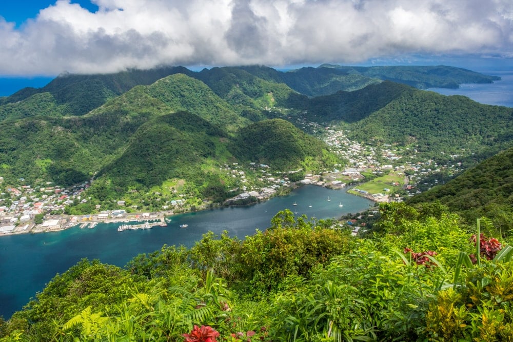 Aerial view of Pago Pago village and Harbour