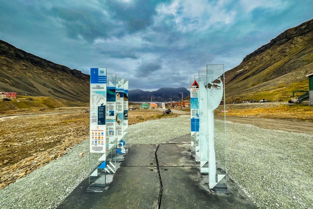 Interpretive signs at the end of the road in Longyearbyen – the world’s northernmost town