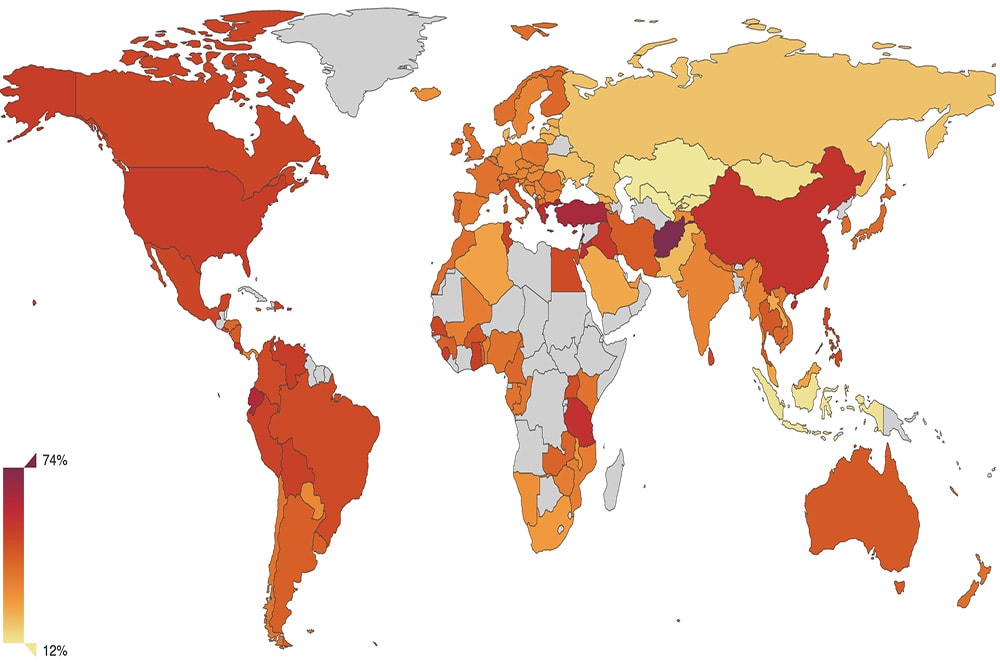 A colour-coded map of the world’s most stressed countries