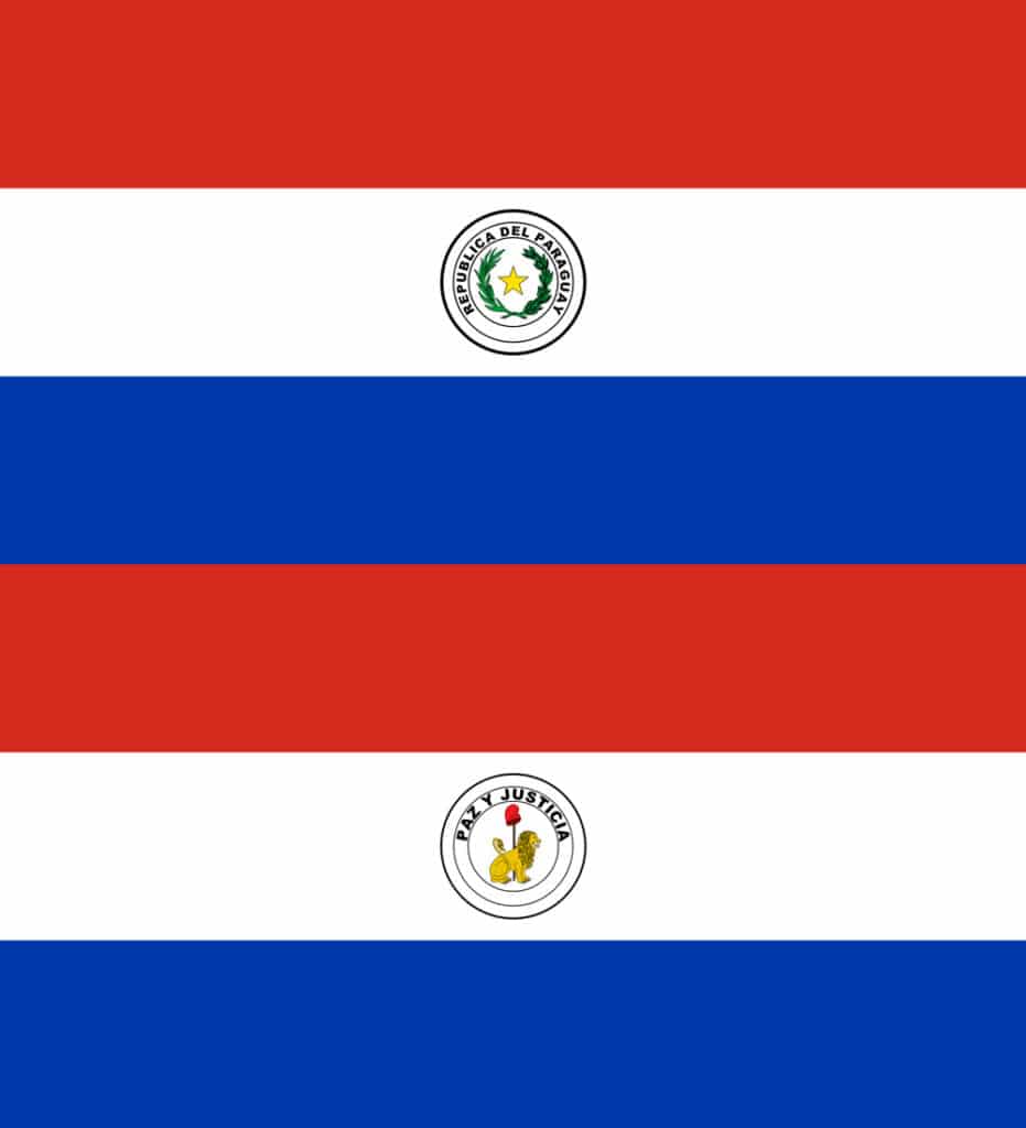 Grafik yang menunjukkan bagian depan dan belakang bendera Paraguay