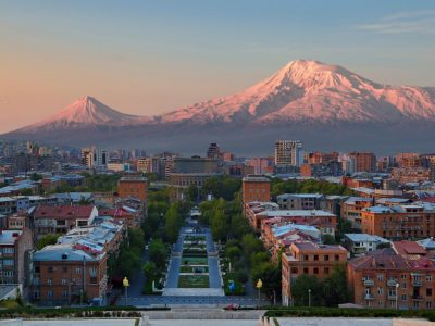 Yerevan with Mt Ararat at sunset