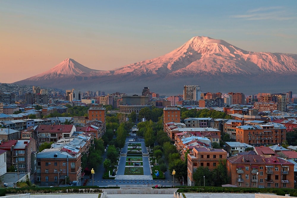 Yerevan with Mt Ararat at sunset