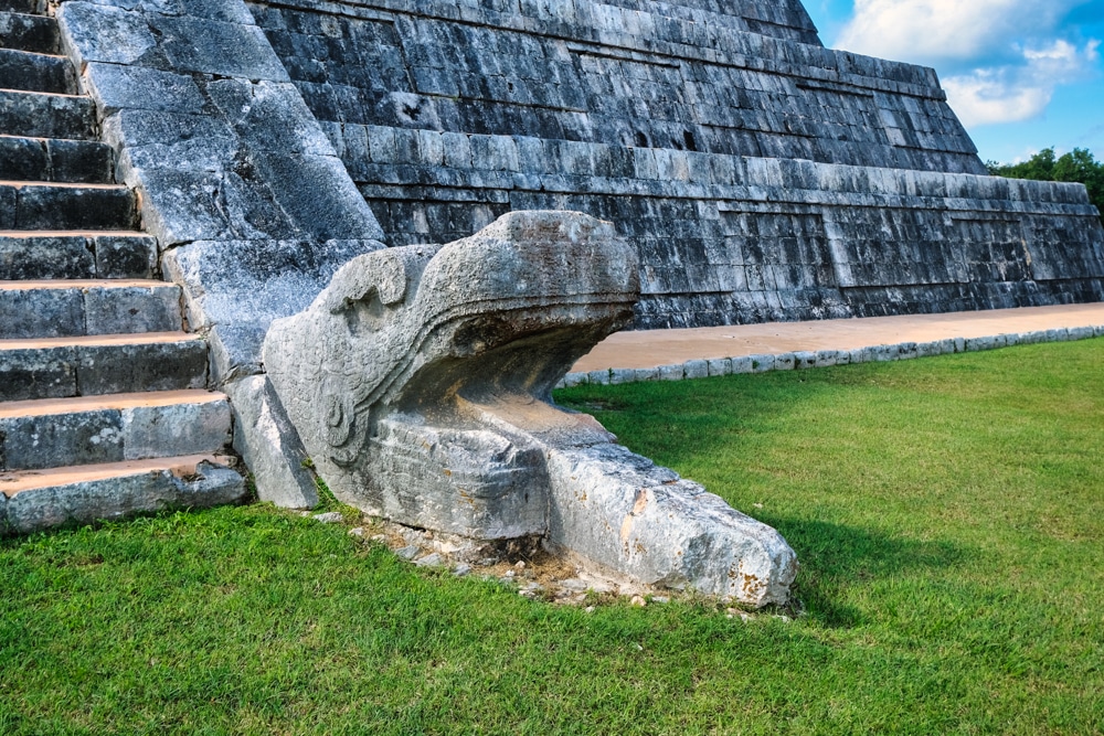 A serpent head in Chichén Itzá