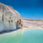 Blue skies and turquoise waters seen while visiting Pamukkale