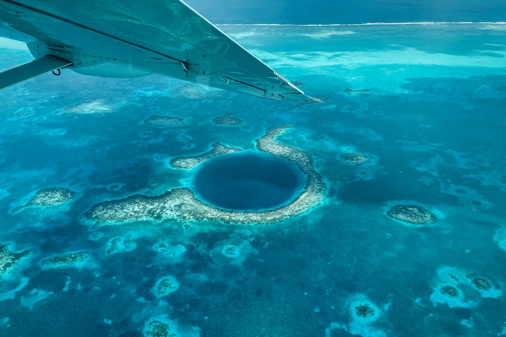 A shot of the Blue from the air – best way to see the Blue Hole