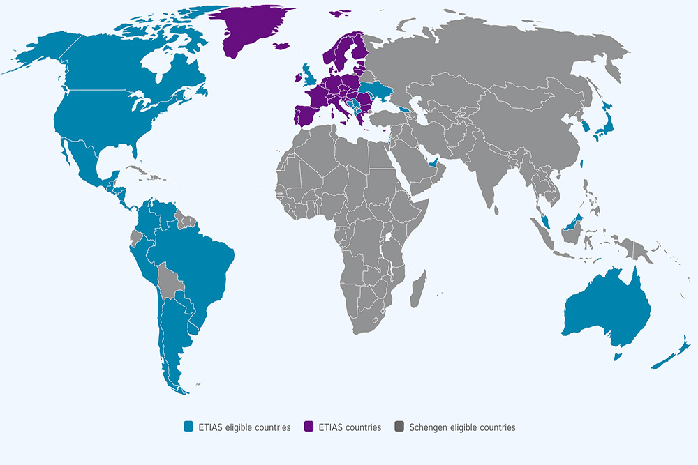 Map of ETIAS eligible countries for remote workers