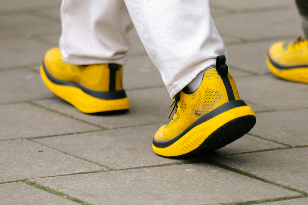 The Keen walking shoes in use on a street in London