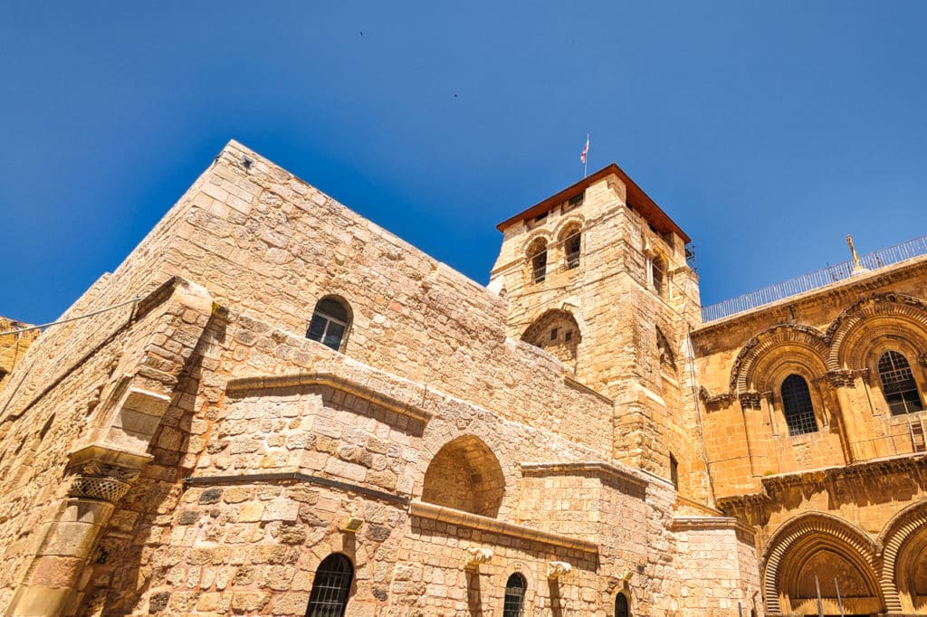 The exterior of the Church of the Holy Sepulchre in Jerusalem's Old City