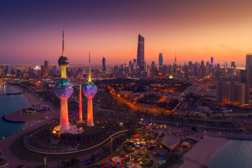 Kuwait City skyline at sunset