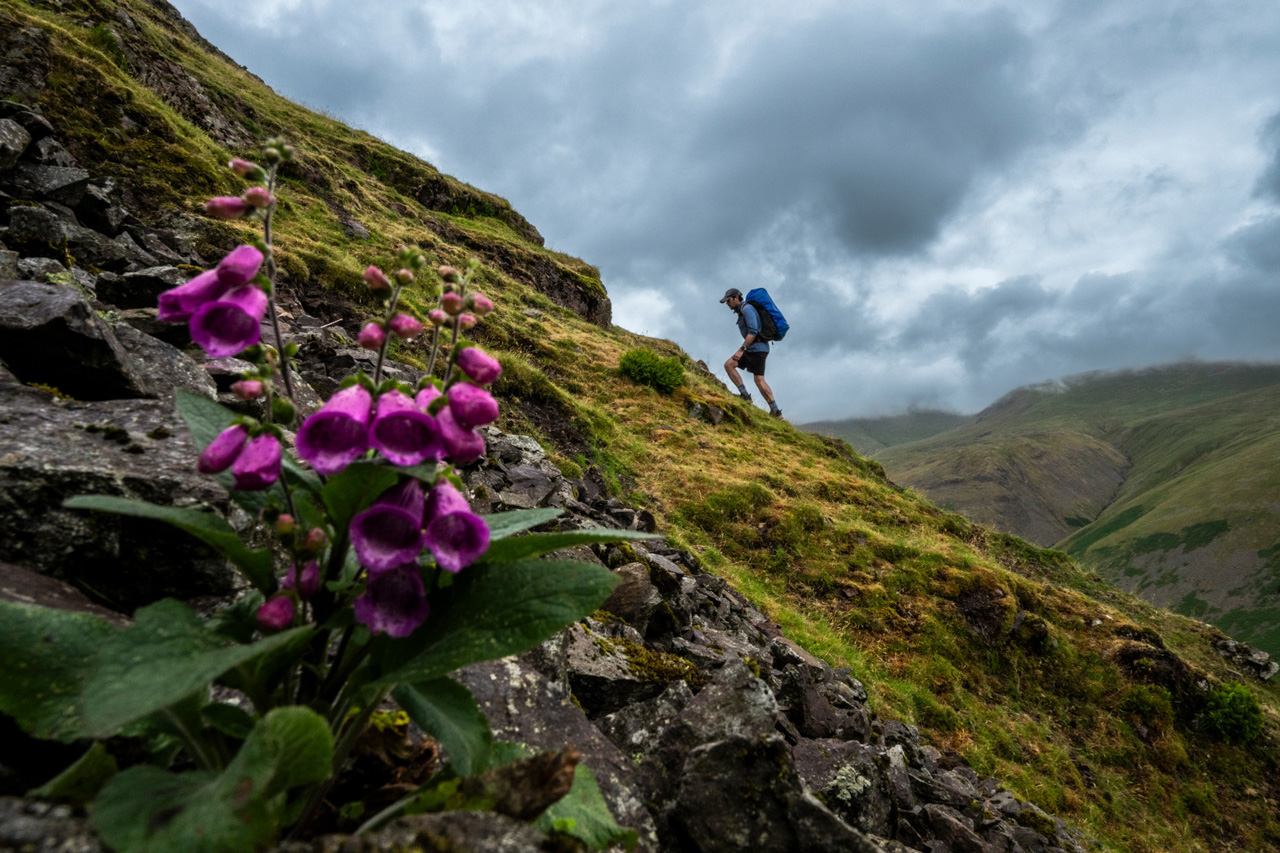 Peter hiking during the Highlander Lake District