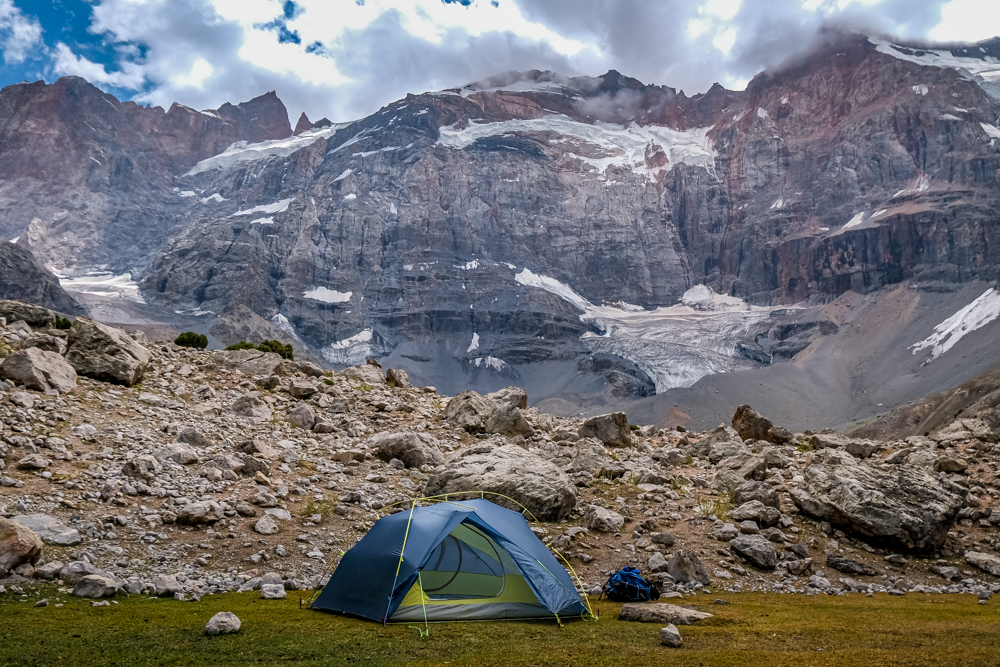 One of campsites in the Fann Mountains
