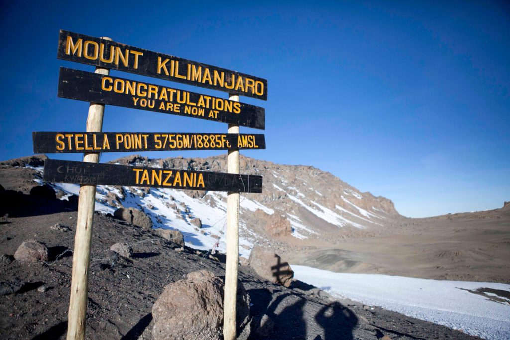 Stella point along a Kilimanjaro climbing route