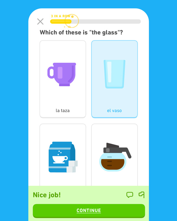 A screenshot of Duolingo