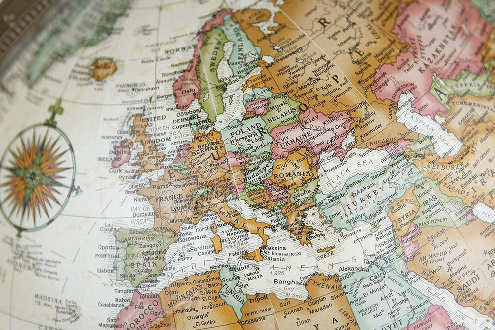 A close-up of a vintage globe