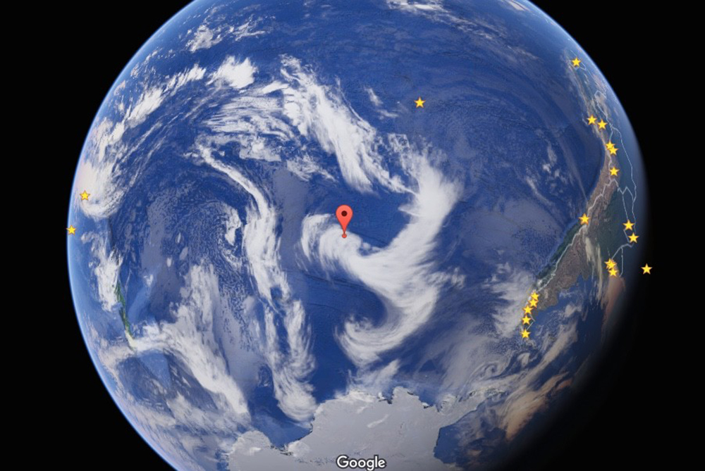 A Google Earth image of the oceanic pole of inaccessibility