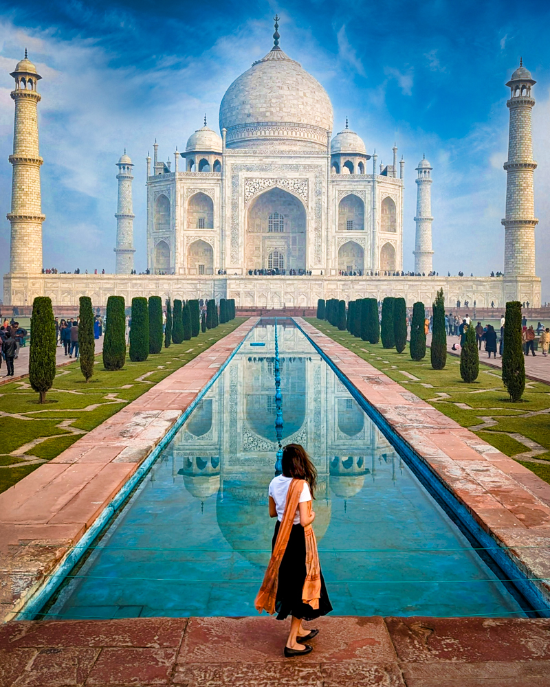 Kia looks on at the Taj Mahal on our Essential India tour