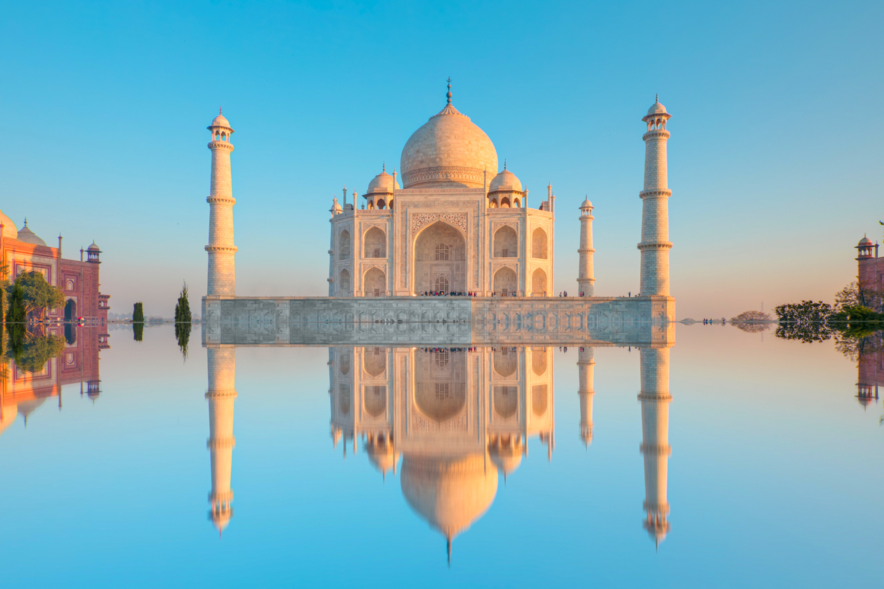 The Taj Mahal reflected during our Essential India tour