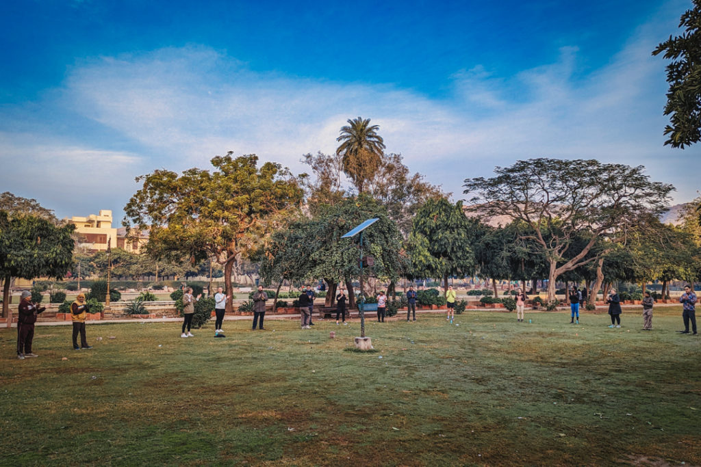 Yoga in the park as part of our Jaipur Cycle Tour
