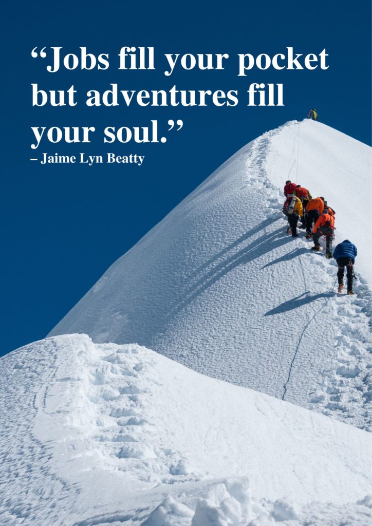 inspirational travel quote by Jaime Lyn Beatty over mountaineers