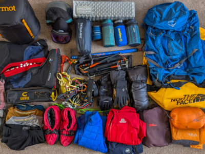 Denali gear list flat lay