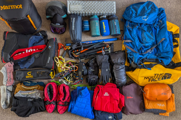 Denali gear list flat lay