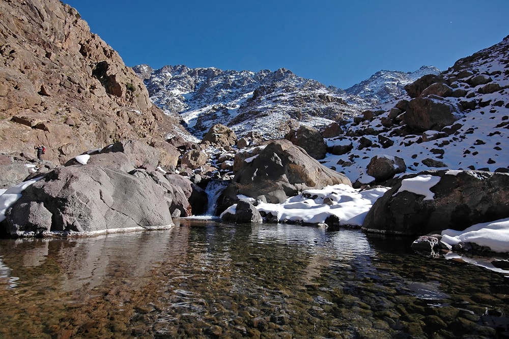 a glacial lake on Toubkal, one of the best long-distance treks for beginners
