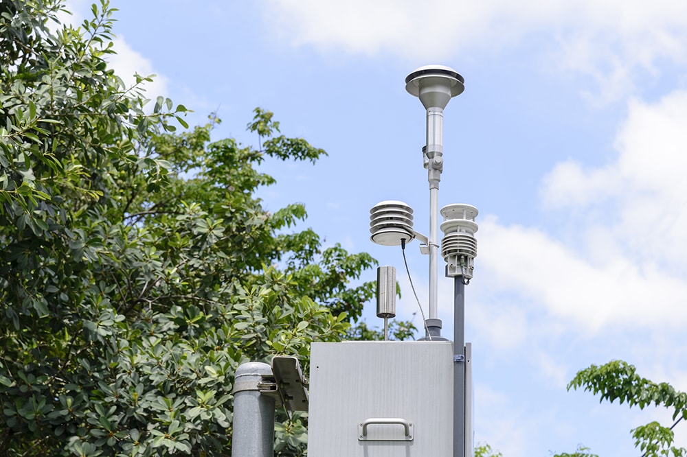 An air quality monitoring station in a city park