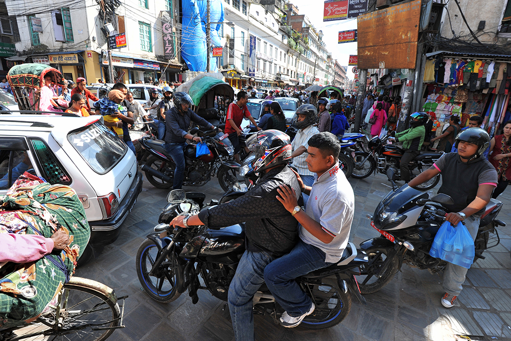 A busy street in kathmandu, Nepal, one of the world’s worst countries to drive in