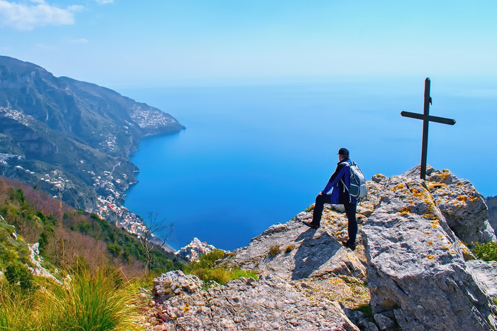 A man Hiking the Path of the Gods